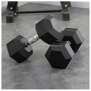 Ensemble d'haltères hexagonales en caoutchouc noir, revêtement caoutchouc, vente en gros, pas cher, poids personnalisés en <span class=keywords><strong>LBS</strong></span>/KG, 10 KG, <span class=keywords><strong>20</strong></span> KG - Product Image 3