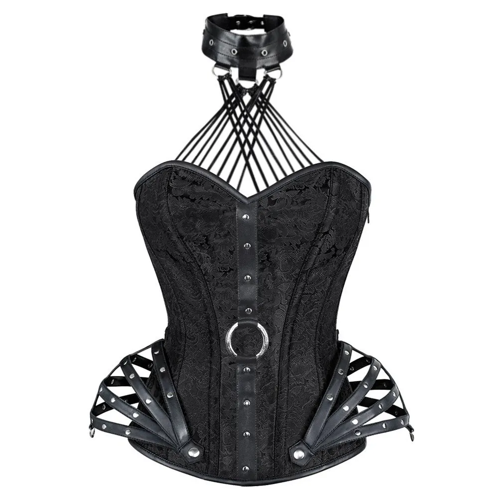 Venta caliente Steampunk Corsé Gótico Acero Deshuesado Cremallera Overbust Bustier Acero Deshuesado Mujeres