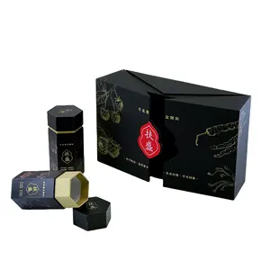 定制高档哑光黑色双门礼品盒，带 2 个/3 个/4 个六角盒蜂蜜/茶/咖啡包装盒