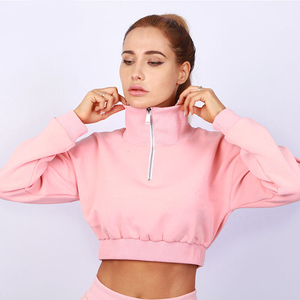 เสื้อครอปซิปสำหรับผู้หญิงเสื้อครอปแบบมีซิปสำหรับผู้หญิงเสื้อครอป1/4แบบเรียบ280 GSM - Product Image 6