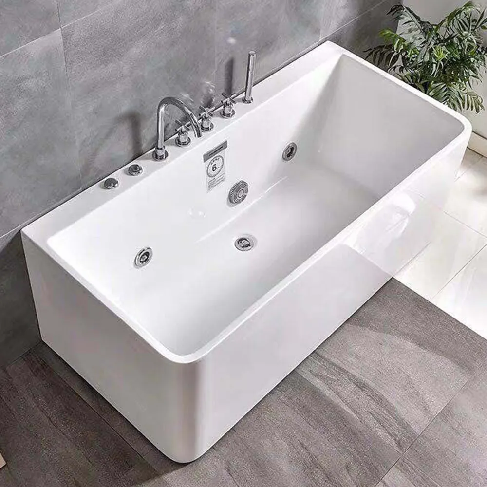 White Acrylic rectangle shape air switch massage bathtub whirlpool bath tubs keep warm heat dissipation slow