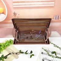3-delige ecovriendelijke fruit- en snackplateauset van houtnerfplastic voor feesten, modern luxe design