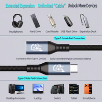 Câble d'extension Type C mâle vers femelle 240W PD à charge rapide, transfert de données haute vitesse 40 Gbps, cordon d'extension Type C tressé