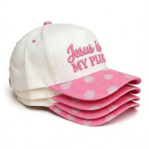 Casquette structurée à 5 panneaux avec broderie 3D personnalisée, couronne moyenne, rose et blanc à pois, visière de baseball pour le streetwear quotidien hip-hop - Product Image 2