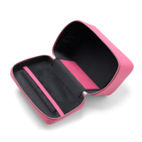 Sac de maquillage de voyage portable en cuir PU rose avec double fermeture éclair, poignée supérieure, grande capacité, organiseur de cosmétiques imperméable pour femmes