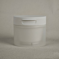 Pot cosmétique en plastique PP à double paroi givré avec couvercle à charnière et pince à cuillère, blanc mat, 50g/100g/120g/150g pour rouge à lèvres, crème pour les yeux, masque facial