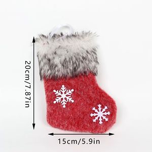 Rouge gris laine <span class=keywords><strong>bas</strong></span> de noël impression ornement suspendu pour la décoration de la maison festive en peluche arbre de noël décor vacances cadeaux bonbons - Product Image 3