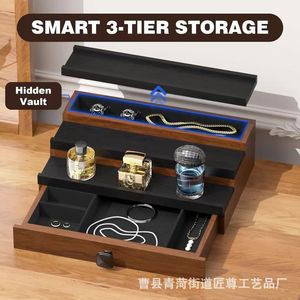 Wooden Multi Tier Perfume Display Rack <b>With</b> <b>Drawer</b> Jewelry Organizer Desktop Storage For Men And Women - Product Image 2