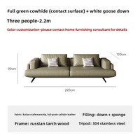 Ensemble de canapés modulaires en cuir pleine fleur et bois, style italien minimaliste, design de luxe, avec dossier coussin et accoudoirs carrés, pour salon