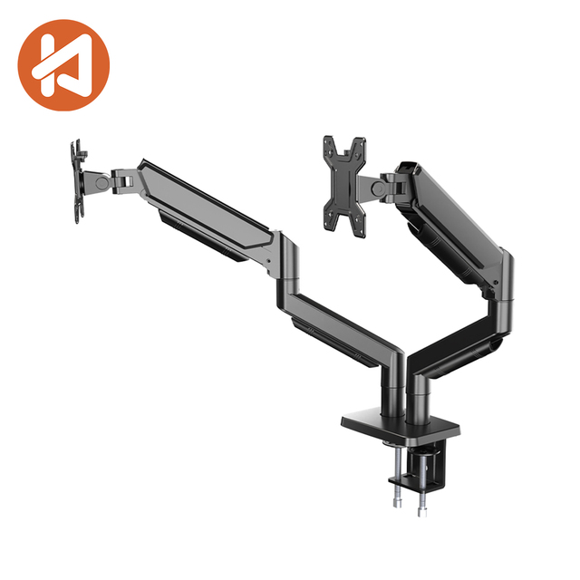Khcoohoo Custom Aluminum Alloy Steel Gas Spring Dual Monitor Arm Stand 2-9kg Load Capacity 13"-32" Screen 90 Degrees