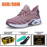 Chaussures de sécurité roses respirantes et tendance pour femmes, légères, avec embout en acier, anti-perforation, antidérapantes, semelle en PU à coussin d'air, pour entrepôt