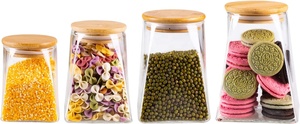 Bocal de rangement en verre à fond carré personnalisé, de grande capacité, scellé, avec couvercle en <span class=keywords><strong>bambou</strong></span>, pour aliments, en forme de cône - Product Image 3
