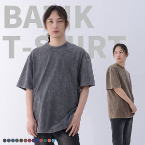 เสื้อยืด YQ คุณภาพสูง สีดำล้วน ล้างสีแบบแอซิด สไตล์เรโทร ผ้าคอตตอนหนา แบบบาติก วินเทจ สำหรับผู้ชาย - Product Image 2