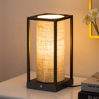 Contrôle tactile avec abat-jour en tissu de lin base métallique lampe de Table USB