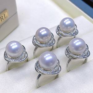 12-13mm Freshwater <b>Pearl</b> <b>Ring</b> Elegant White <b>Pearl</b> S925 Silver Three Generations Extremely Strong Light Perfectly Round - Product Image 4