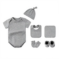 Personalizado recién nacido fabricante de ropa de bebé mono de algodón + sombreros + babero Unisex 6 uds conjuntos de ropa de bebé de manga corta mamelucos de bebé