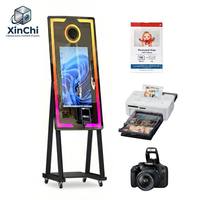 Photo Booth Cermin Ultra Tipis Modern 21,5 inci dengan Stand Lampu LED RGB Profesional untuk Pesta Kelas Atas