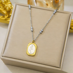 Collar con Forma de Corazón Geométrico de Acero Inoxidable 304 Chapado en Oro de 18K con Cadena Tipo O y Diseño de Cadena de Cuentas de Arroz - Product Image 4