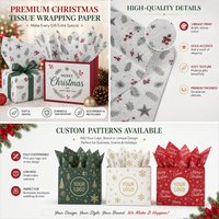 Papier cadeau personnalisé avec logo imprimé, papier cadeau en soie, papier cadeau coloré pour Noël, papier cadeau pour le jour de Noël, papier de soie pour emballer les cadeaux