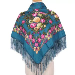 Bán Buôn 110*110Cm Dân Tộc Cổ Điển Hồi Giáo Hijab Nga Hoa Tua Vuông Khăn Choàng Khăn Choàng Với Tua - Product Image 5