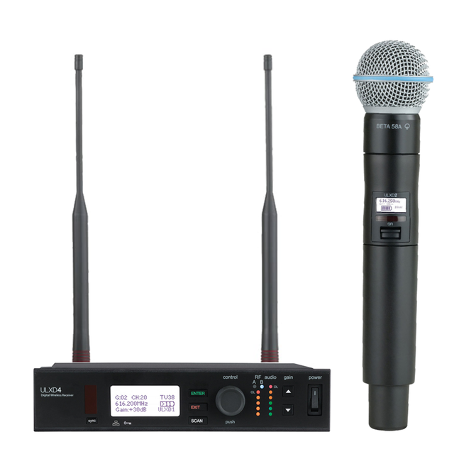 ULXD4 BETA58A BETA87A M58 Ultra High Frequency Wireless Handheld Karaoke Microphone Wireless System Professional Metal