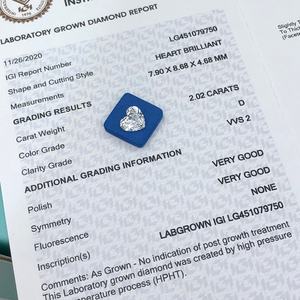 เพชร HPHT CVD ที่เพาะเลี้ยงในห้องปฏิบัติการ น้ำหนัก 0.5 กะรัต 1 กะรัต 1.5 กะรัต 2 กะรัต 3 กะรัต 4 กะรัต 5 กะรัต รูปทรงหัวใจ เพชรที่สร้างขึ้นในห้องปฏิบัติการ พร้อมใบรับรอง IGI - Product Image 4