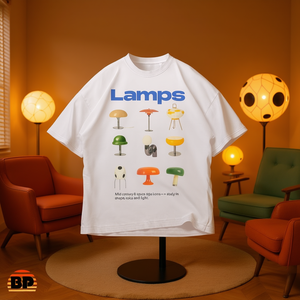 T-shirt Grafica con Lampade, Icone del Mid-Century e Space Age, Oversize Unisex, Abbigliamento Casual, Idea Regalo Unica - Product Image 3