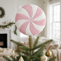 Décoration de sommet de sapin de Noël en polaire Sherpa, motif tourbillon rose menthe et blanc, disque de bonbon duveteux, couronne de Noël