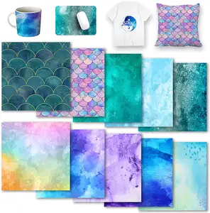 Aquarelle facile <span class=keywords><strong>à</strong></span> presser coupe paillettes sirène <span class=keywords><strong>fer</strong></span> sur papier de sublimation personnalisé feuilles d'encre de transfert <span class=keywords><strong>infusible</strong></span> - Product Image 1