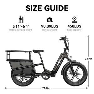 Vélo cargo électrique à gros pneus, haute puissance 750W, 48V, 15Ah, charge maximale 204kg, cadre métallique, pour les voyages en famille, les activités de plein air et les livraisons lourdes - Product Image 5