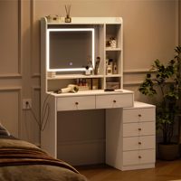 Table de toilette moderne pour chambre à coucher, miroir avec éclairage LED, table cosmétique avec tiroirs et compartiments ouverts, blanc, 80x40x145cm