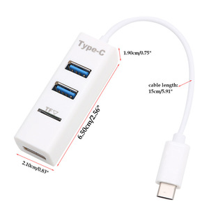 ฮับ USB Type C ยี่ห้อ Xinqiyi 3 พอร์ต พร้อมช่องอ่านการ์ด TF สายยาว 15 ซม. - Product Image 1