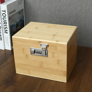 Bamboo Money Box <b>Square</b> Shape Large Capacity <b>Combination</b> Lock Environment Friendly Storage Box - Product Image 3