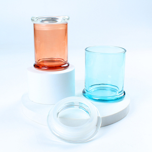 Venta caliente tarro de vela de vidrio transparente redondo 220ml 360ml tarros de vela de Danubio transparentes de lujo con tapas planas tarro de vidrio sellable - Product Image 1