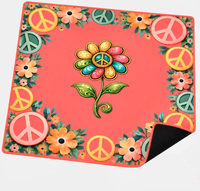 Ubin Mahjong Amerika Akrilik Lapis Tiga Warna, Pola Gitar Bunga Perdamaian Hippie Retro, Hadiah Koleksi Permainan Dekorasi Seni
