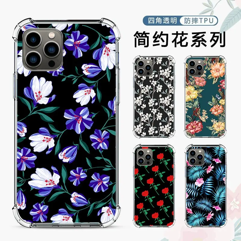 Custodia per telefono con motivo floreale con stampa UV in TPU trasparente con LOGO del marchio personalizzato per iPhone 14 13 12 11 Pro Max Cover trasparente personalizzata