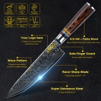 Couteau de chef professionnel japonais en acier Damas VG10 à haute teneur en carbone, 67 couches, avec manche en bois Pakka brun, 10 % de réduction, par un fournisseur Alibaba