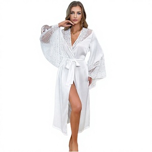 Al por mayor Bata de verano para mujer, larga, de satén liso, con encaje, suave, sexy, holgada, cómoda, transpirable, con cremallera - Product Image 3