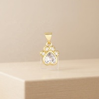 Collier en laiton plaqué or 14 carats avec pendentif patte de chat mignon et breloques cœur en zircon cubique pour femmes et filles, accessoires de mode DIY, cadeau