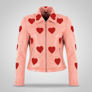 Custom 100% Genuine Baby Pink Nappa Leather <b>Women</b>’s <b>Jacket</b> Heart Detail Private Label OEM/ODM Bulk Wholesale Statement Fashion - Product Image 3
