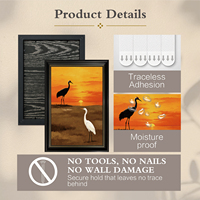Décoration côtière pour salon |   Art sur toile |   Impression minimaliste coucher de soleil avec heron et grue, encadrée or noir OEM ODM