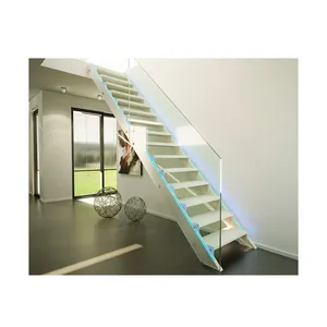 China supplier stairs Floating Straight Internal stairs with wood and glass treads