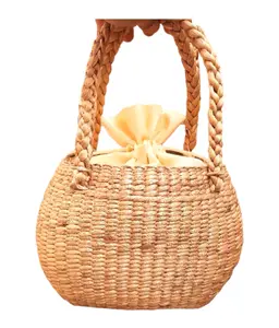 Natural Handmade Medium Sized Handbag Gourd Shape Woven From Water Hyacinth Premium Thailand Handicraft Product For Sales