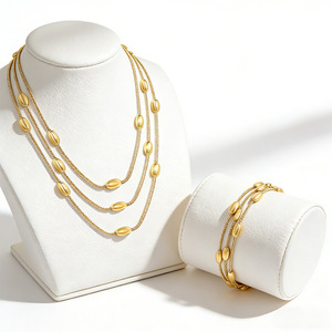 European And American Niche Light Luxury Oval <b>Bead</b> Double Layer Snake Chain Necklace With Geometric Stacking Bracelet Jewelry - Product Image 2