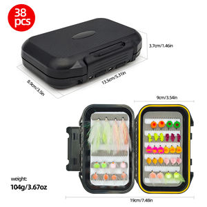 Kit de 38 piezas de huevos de pescado con <span class=keywords><strong>Flybox</strong></span> negro impermeable, moscas de trucha, señuelo de mosca de salmón de agua dulce para River Lake & Stream - Product Image 4