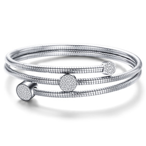 Pulsera de Cadena de Serpiente de Acero Inoxidable de 3 mm con Incrustaciones de Diamantes, Tres Redondos, Joyería de Regalo para Mujer - Product Image 1