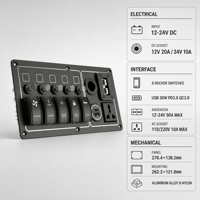 DAMAVO Panneau de commutation à bascule étanche IP65 4-7 voies 12V-24V en alliage d'aluminium et nylon pour usage marin et industriel avec chargeur USB rapide