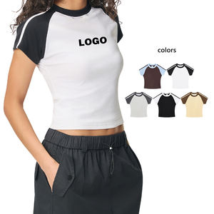 Y2k महिलाओं स्लिम फिट सेक्सी फसल शीर्ष टी शर्ट के लिए सादे खाली ग्राफिक बेबी टी - Product Image 2