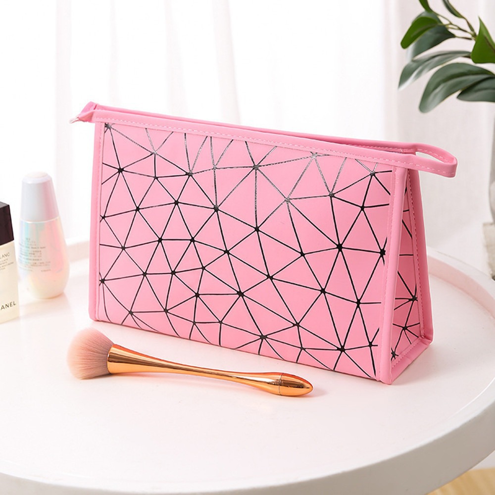 Neceser de maquillaje con estampado de diamantes, rosa
