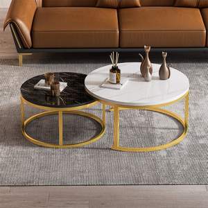 Mesa de centro moderna de mármol con marco dorado, muebles redondos para sala de estar para espacios pequeños, estilo escandinavo - Product Image 2